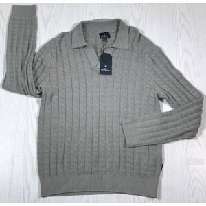 Ben Sherman Johnny Collar Textured Knit Sweater Men M Gray Long Sleeve New $109